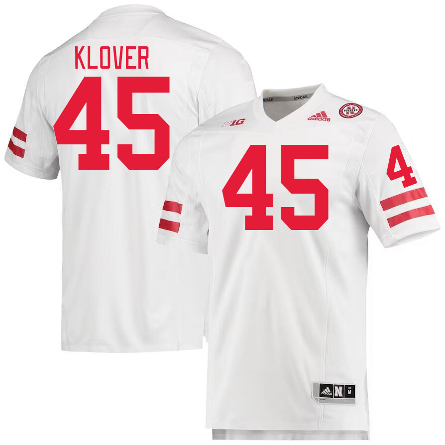 Men #45 Braden Klover Nebraska Cornhuskers College Football Jerseys Stitched Sale-White - Click Image to Close